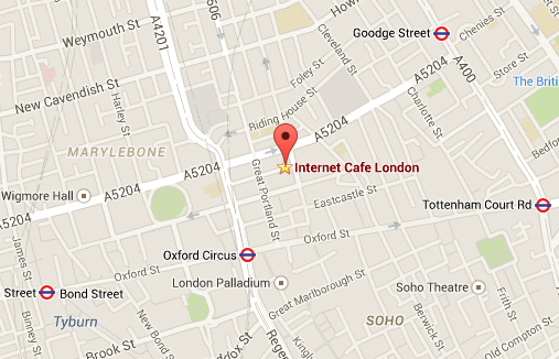 Internet Cafe London on map